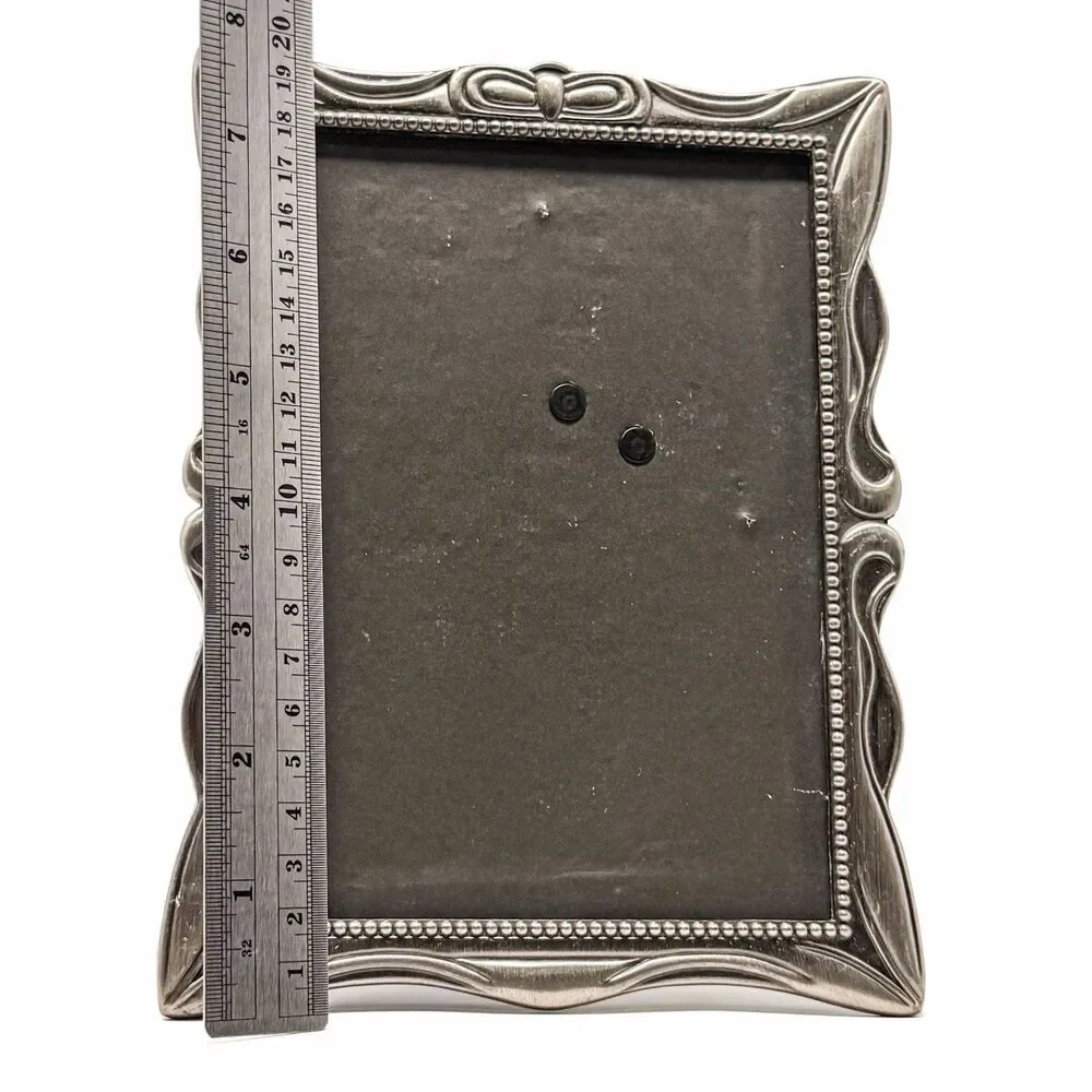 Vintage Silver Tone 5x7 Picture Frame Ornate Scalloped Beaded Ribbon Design